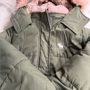 Abercrombie Kids Green Jacket with Pink Fur Trim
